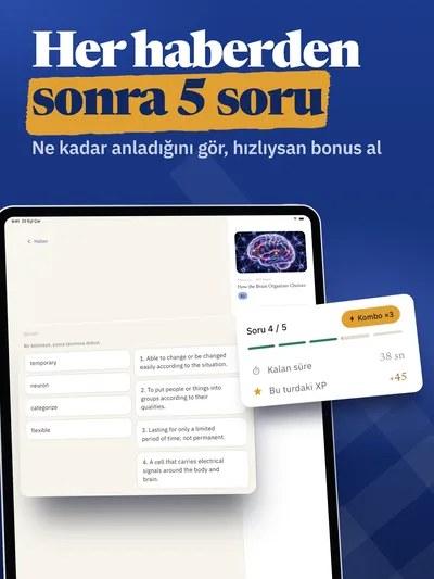 Her haberden sonra 5 soru, iPad'de: bir quiz sorusu ve hızlı cevaplar için kombo